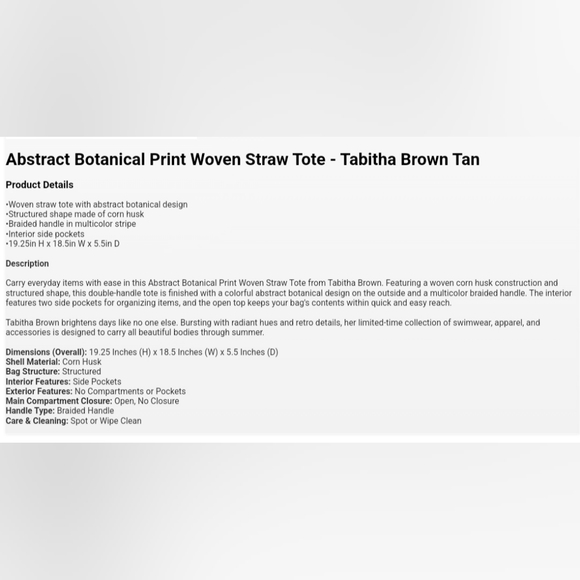 Abstract Botanical Print Woven Straw Tote - Tabitha Brown Tan - Picture 8 of 8